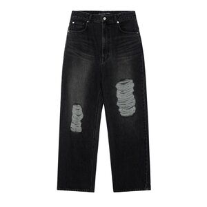 Unisex Black Distressed Denim Pants